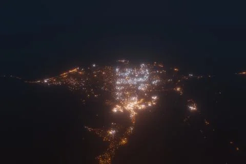 Aerial shot of Nile Delta (Egypt) at night, view from south. Imitation of sat Stock Photos