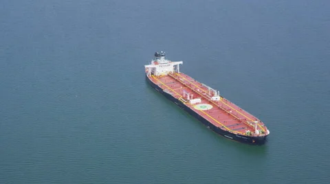 Aerial shot of oil tanker container ship at sea Stock Footage