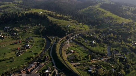 Aerial shot of old bridge in the mountains Stock Footage 99208656