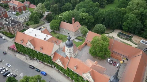 Aerial shot of old building complex Stock Footage 67832229
