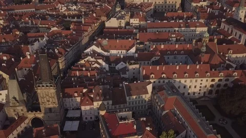 Aerial shot of the old town of Prague with red roofs. (14) Stock Footage 117236853