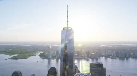 Aerial shot of One World Trade Center Freedom Tower Stock Footage