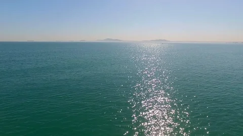 Aerial Shot Of Open Sea. Flight Over Sea With Ships And Small Boat Stock Footage