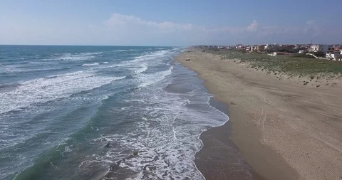 Aerial shot Over Beach with original color in Rome, Italy Stock Footage