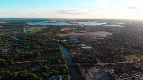Aerial Shot over City in Panorama Style Stock Footage