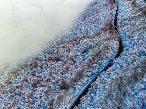 Aerial shot over the clouds while sunrise sky. Foto stock