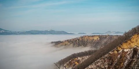 Aerial shot over the clouds while sunrise sky. Foto stock