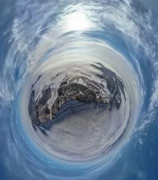 Aerial shot over the clouds while sunrise sky. Foto stock