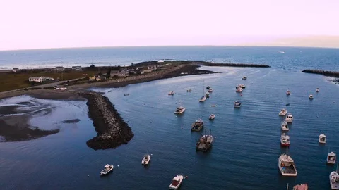 Aerial Shot Over Docks Of Rye New Hampshire Video stock 118674833