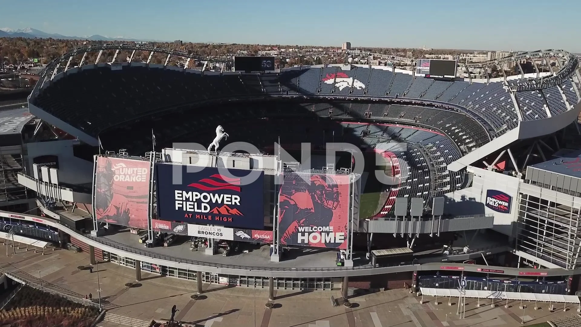 Wide shot of Empower Field at Mile High Stadium in Denver Colorado