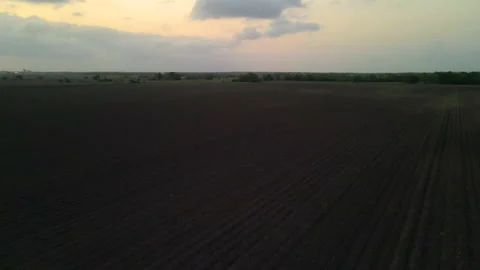 Aerial Shot Over Empty Field Just Before Nightfall In Texas, U.S.A. Stock Footage 188436893