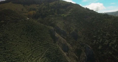 Aerial shot over fields in the mountains in Sicily Stock Footage 77033198