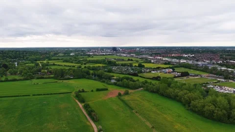 Aerial shot over fields near Richmond Avenue Reading UK Stock-Footage 336336059