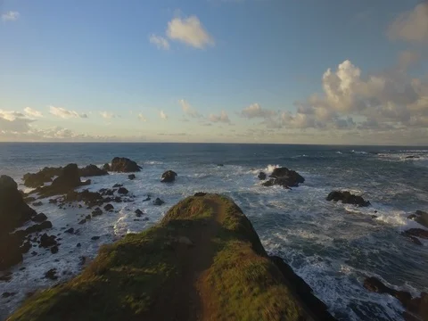 Aerial shot over pointed bluff on the northern California coast Stock Footage 81885198