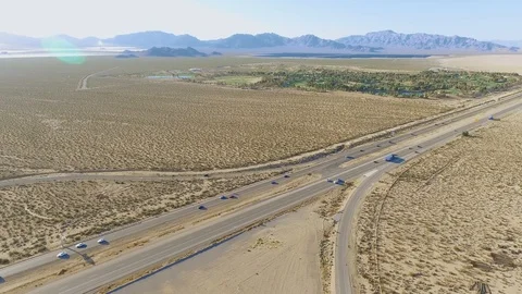 Aerial shot over state line between California and Nevada Stock Footage 89451255