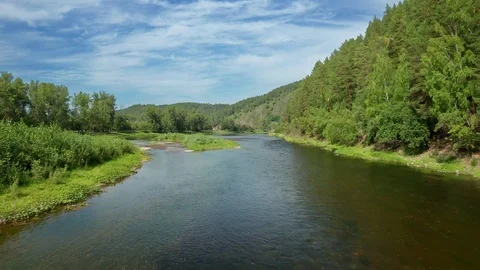 Aerial shot over the surface of the river. Stock Footage 114878370