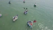 Aerial Shot Over Traditional Vietnamese Fishing Boats Stock Footage