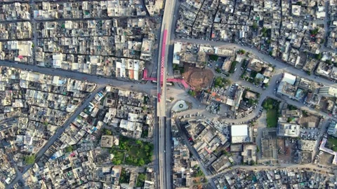Aerial shot overlooking dense population around Muree Road Rawalpindi Pakistan Stock Footage 236412115