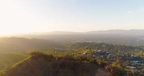 Aerial shot overlooking the homes at the Mulholland Terrace neighborhood, Stock Footage