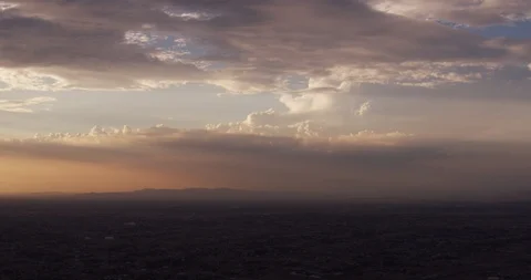 Aerial shot panning from sunset to clouds, evening Stock Footage 104668596