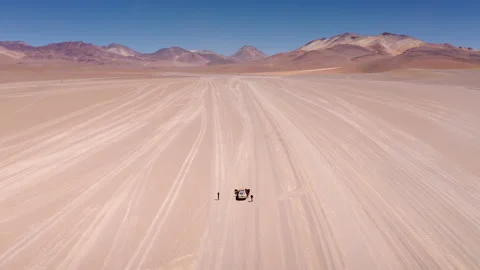 Aerial shot on the path to Dali Desert next to NELLY Mountain Stock Footage 130882980