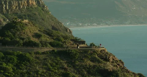 Aerial shot of people at a viewpoint Stock Footage 310543765
