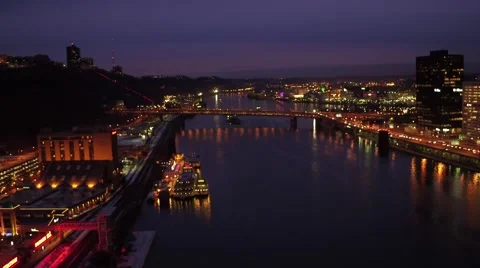 Aerial shot of Pittsburgh featuring Mon River and Station Square Stock Footage 59376714
