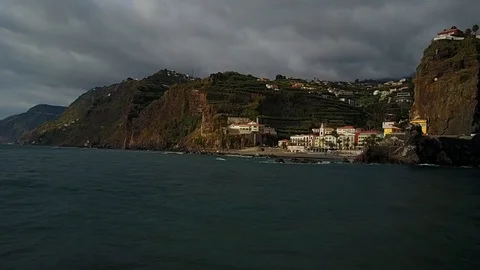 Aerial shot of Ponta do Sol at Madeira Island Stock Footage 102377075