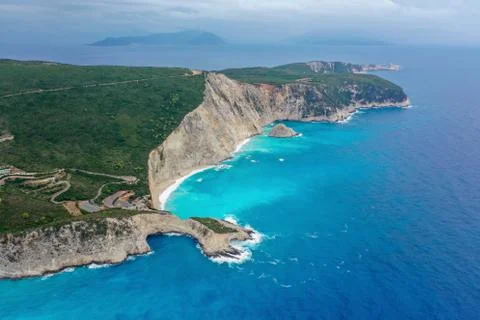Aerial shot of portokatsiki beach in greece Stock Photos