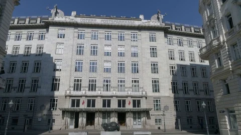 Aerial shot Postsparkasse Austrian Post Savings Bank - Art Nouveau Vienna Stock Footage 113854066
