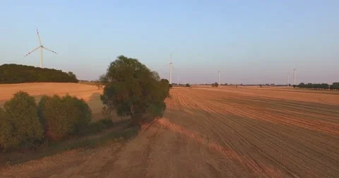 Aerial shot of Power Generating Windmills. Clean energy. 4K. 스톡 동영상 53761808
