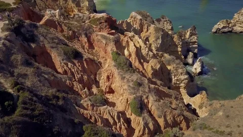 Aerial shot of Praia do Camilo beach, Algarve, Lagos, Portugal Stock Footage 80206948