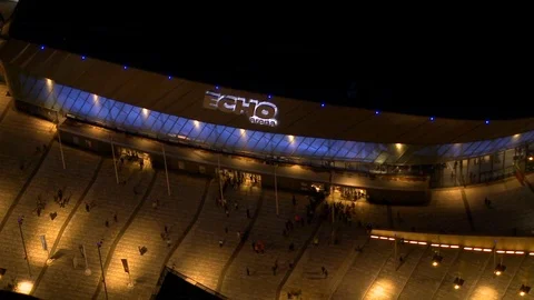 Aerial shot, Pull Back From Echo Arena, To Liverpool At Night Stock Footage 107165236
