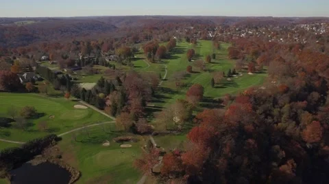 Aerial Shot Pulling Back from Beaver County Country Club Golf Course Stock Footage 58333417