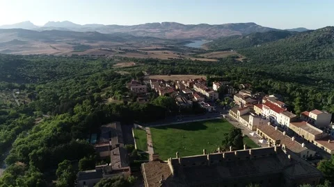 Aerial Shot of Real Casina di Caccia Ficuzza, Square and Forest, Sunny Stock Footage 177344853