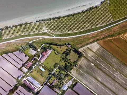 Aerial shot of a residential plot with pool 스톡 사진