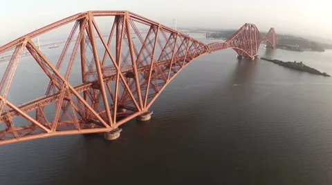 Aerial shot revealing the Forth Rail Bridge outside Edinburgh Stock Footage