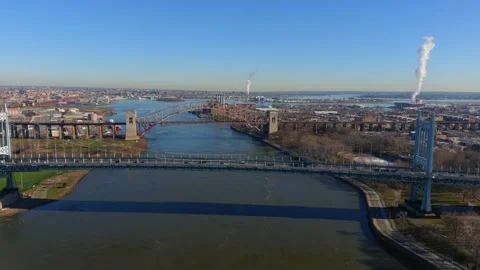 Aerial Shot of the RFK - and Hell Gate Bridge Video stock 168626317