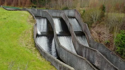 An aerial shot of the River Dodder moving through Bohernabreena Reservoir. 库存影片 171170319