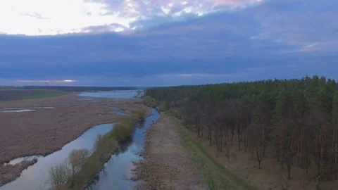 Aerial shot of the River gap at sunset Stock Footage 74630332