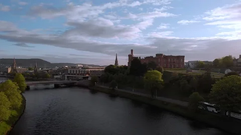 Aerial shot River Ness, moving to and above Inverness Castle in Scotland Stock-Footage 121476997