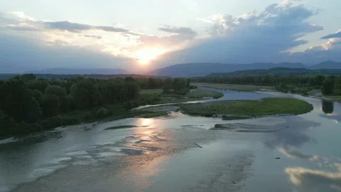 Aerial Shot - River Piave in Ponte della Priula  - 4k Stock Footage 204072453