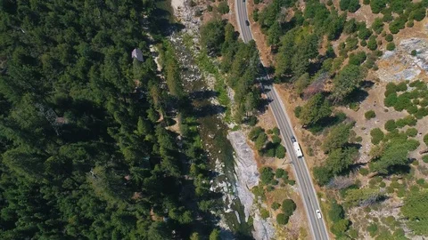 Aerial shot of river running trough the forrest 库存影片 79580018