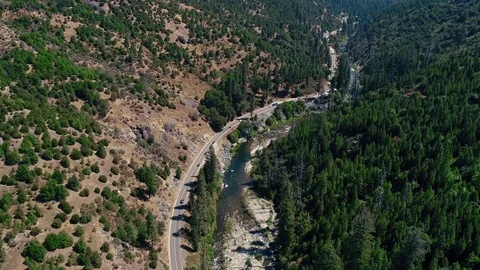Aerial shot of river running trough the forrest Stock Footage 79582009