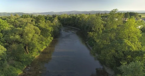 Aerial shot of the river, spring, 4k Stock Footage 88568380