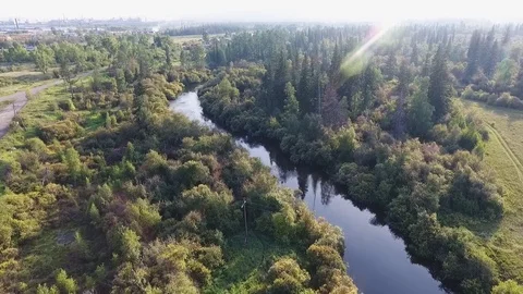 Aerial shot River at sunset Vídeo Stock 70357857