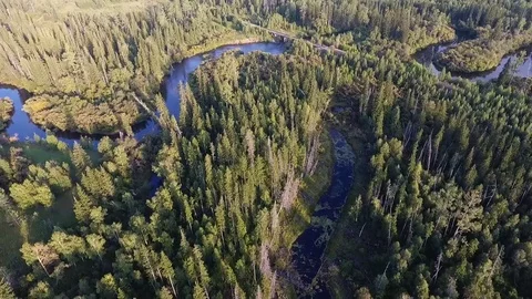 Aerial shot River at sunset Vídeos de archivo 70358343
