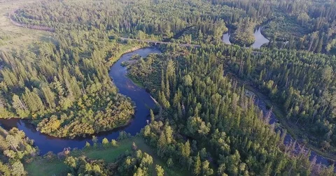 Aerial shot River at sunset Stock Footage 70361193