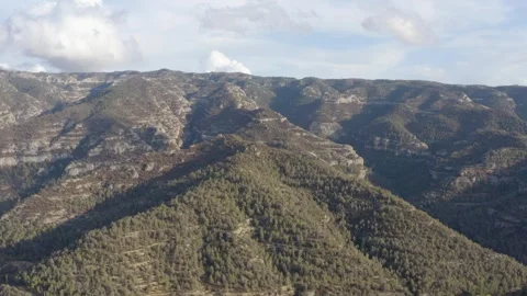 Aerial shot of the rocky, climbable cliffs in the Margalef region, Spain Stock Footage 289294609