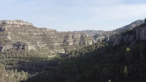 Aerial shot of the rocky, climbable cliffs in the Margalef region, Spain Stock Footage 289294664